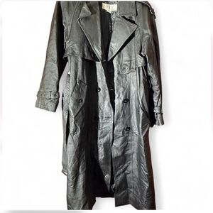Vintage 90s Black Genuine Leather Trench Coat | Belted | M